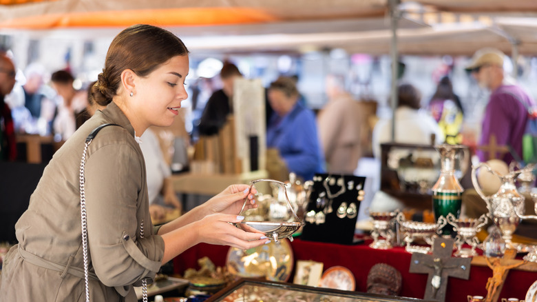 Woman shopping at thrift market