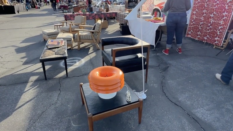 Mid-century furniture at outdoor vintage market