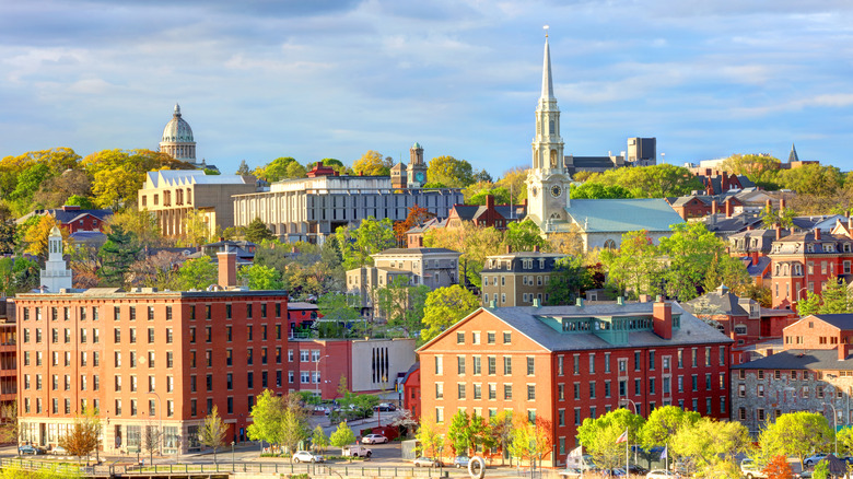 Brick buildings and church steeples on hill in Providence, Rhode Island