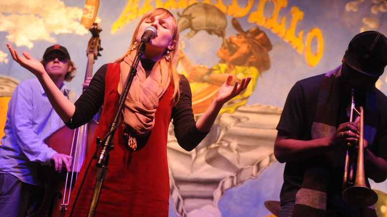 Live music on the stage at Armadillo Christmas Bazaar in Austin, Texas