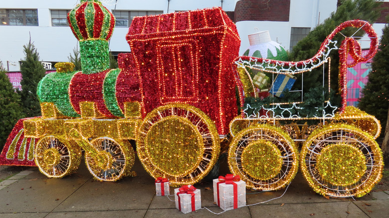 The elaborately lit Santa sleigh at Seattle Christmas Market
