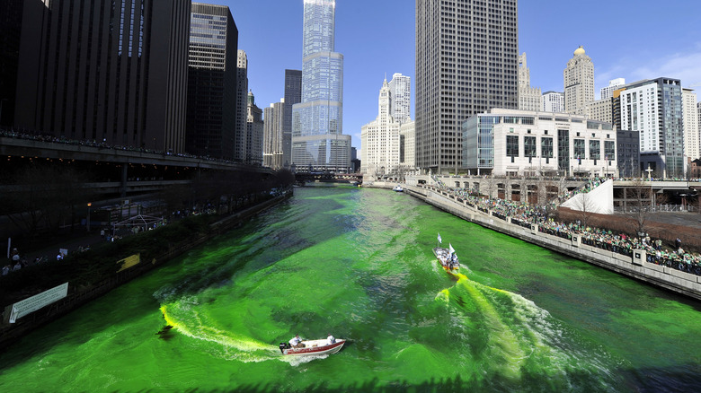 The Chicago River running green for St. Patrick's Day