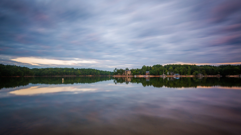 Long exposure of Lake Norman at sunset, at Lake Norman State Park, North Carolina