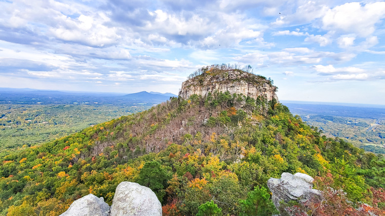 The Big Pinnacle of Pilot Mountain, seen from Little Pinnacle Overlook at Pilot Mountain State Park, North Carolina USA