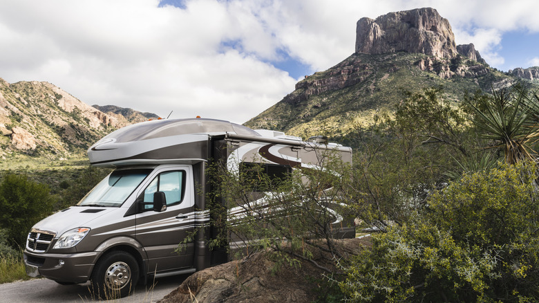 A motorhome parked in a campsite at Big Bend National Park, Texas