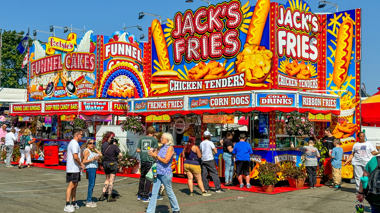 People wait for food at The Big E (Eastern States Exposition) in West Springfield, Massachusetts