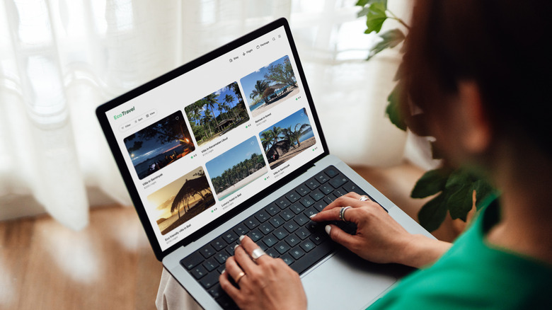 A woman booking her vacation in advance