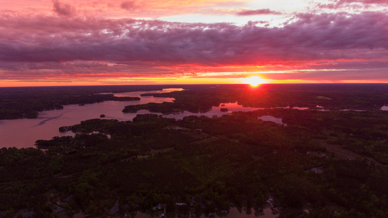 The sun setting over Lake Gaston in North Carolina