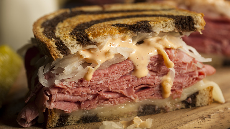 Close up of Reuben sandwich