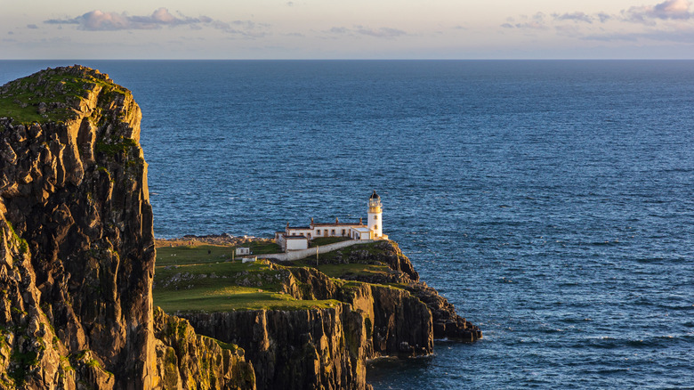 Neist Point Lighthouse, as seen from the designated viewing point at sunset