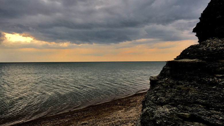 A storm approaches the beach at New York's Evangola State Park, on the shores of Lake Erie