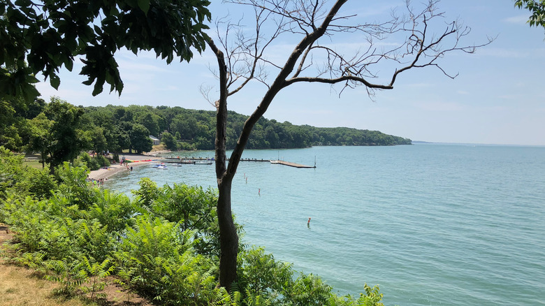 View of Lake Erie from atop a cliff at South Bass Island State Park on South Bass Island, Ohio