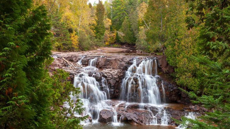 The High Falls at Gooseberry Falls State Park in Minnesota on an autumn day