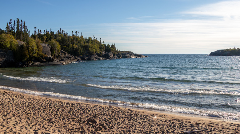 Waves on the Lake Superior beach at Pukawaska National Park in Ontario, Canada