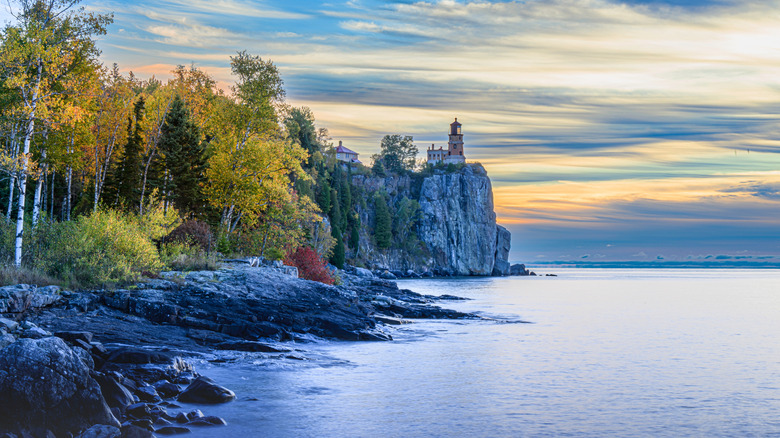 Split Rock Lighthouse in Minnesota's Split Rock Lighthouse State Park, at sunrise
