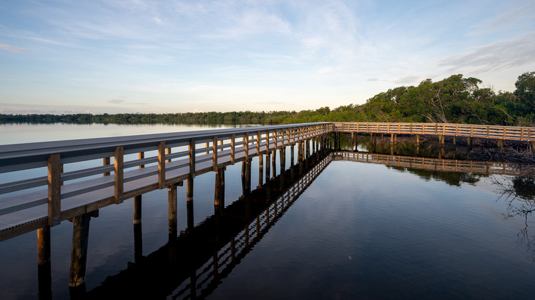 The paved boardwalk perched above West  Lake