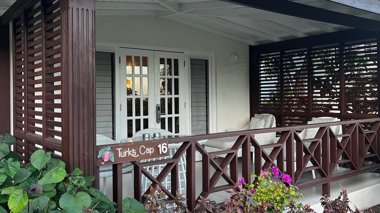 View of a cottage patio at Calabash Hotel in Grenada