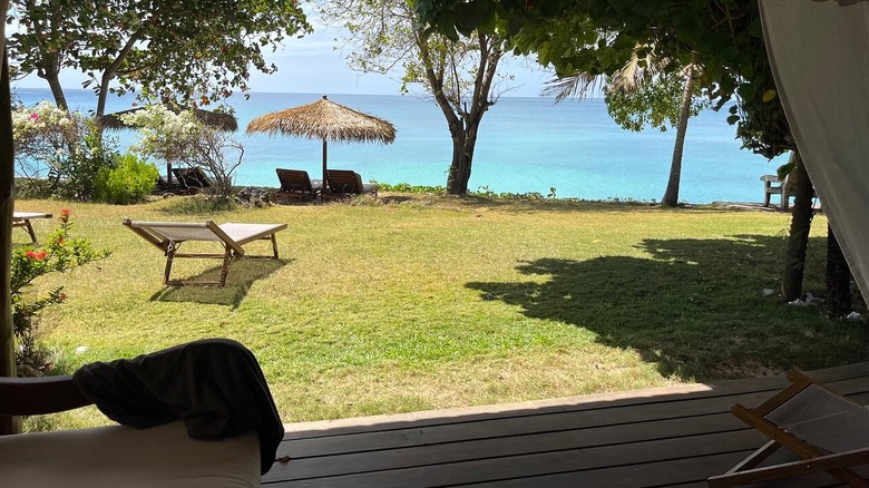 View of the ocean from an open-air cottage at Laluna Boutique Hotel & Villas in Grenada