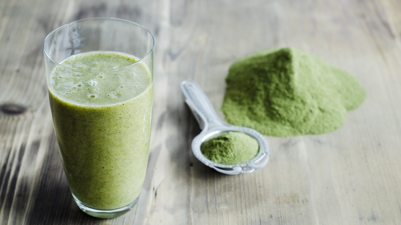Greens powder beside full glass