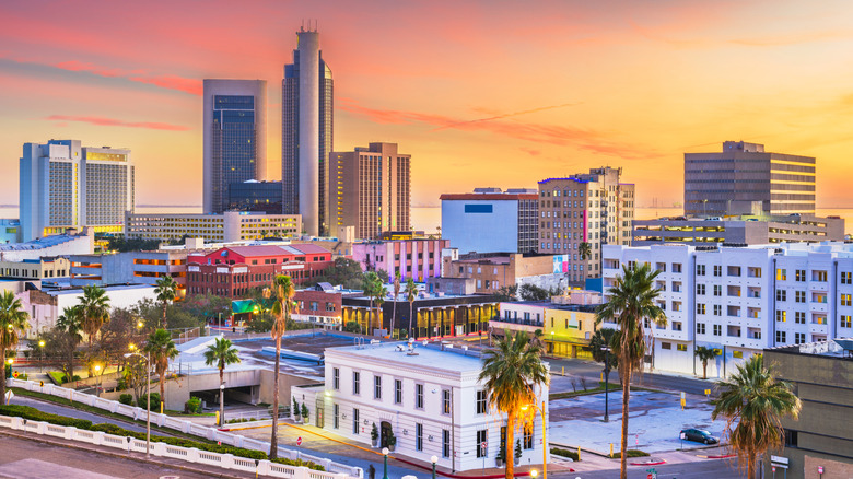 Downtown Corpus Christi skyline at sunset