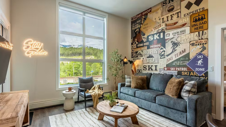 Living room interior of a condo in Golden, Canada