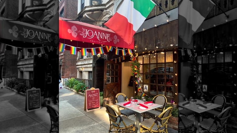 Joanne Trattoria decorated with Italian and pride flags