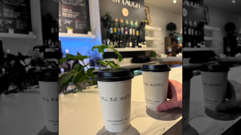 Laughing Man coffee cups in New York