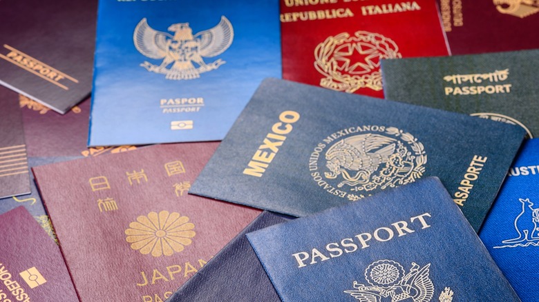 Many passports on a table