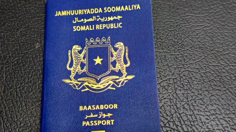 The Somalian passport on a black background