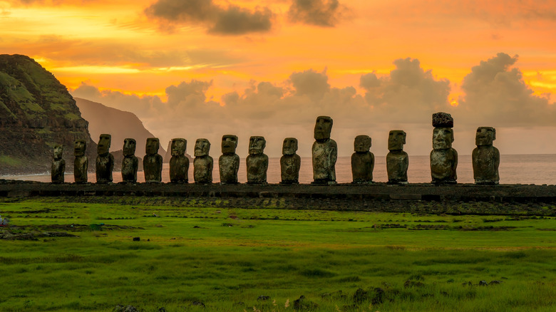 Rapa Nui moai at sunset