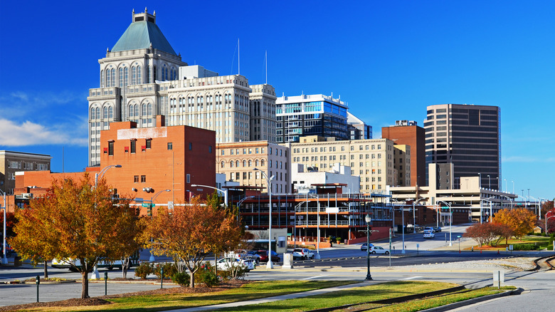 Greensboro, North Carolina, skyline with buildings in autumn