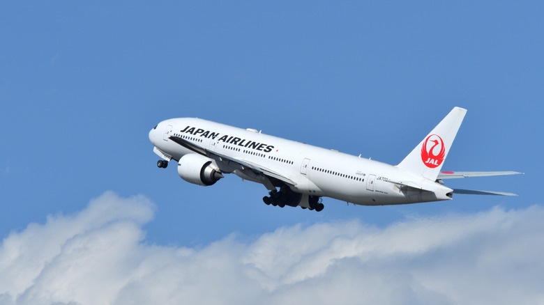 Japan Airlines (JAL) Boeing 777-200ER passenger plane, known for its extra legroom