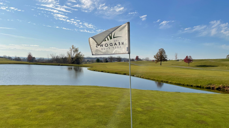 Flag on a green at a golf club in Iowa