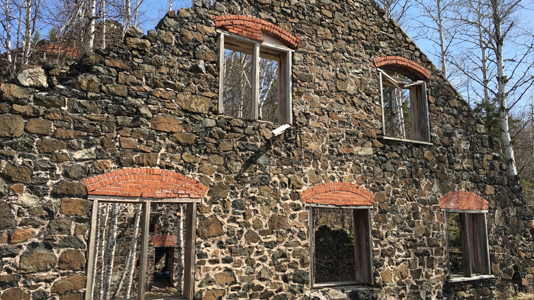 Ruins of stone building at Delaware Copper Mine in Delaware, Michigan