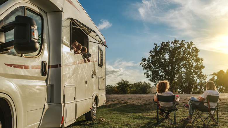 A family enjoying a trip in an RV