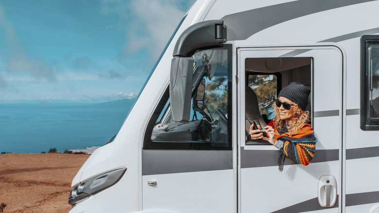 Person in an RV driver's seat