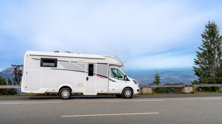 RV driving on a scenic mountain road