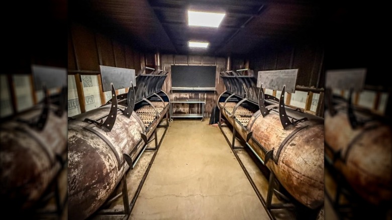 Sausages cooking at Burnt Bean Co. in Seguin, Texas