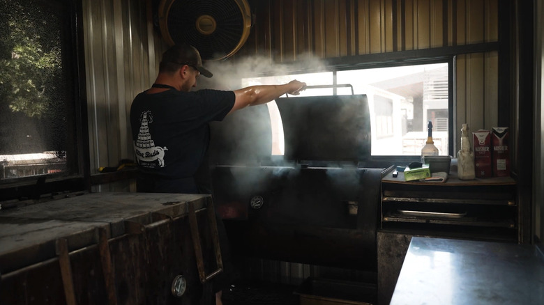 Barbecue cooking at LeRoy and Lewis Barbecue in Austin, Texas