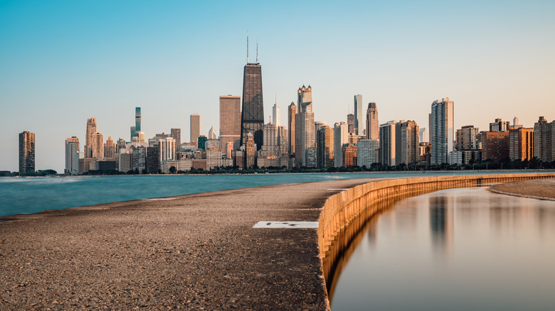 A boardwalk jutting out onto Lake Michigan's waters in Chicago, Illinois