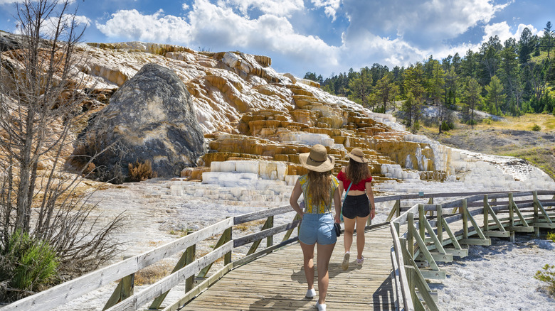 Two young women hiking in Yellowstone National Park