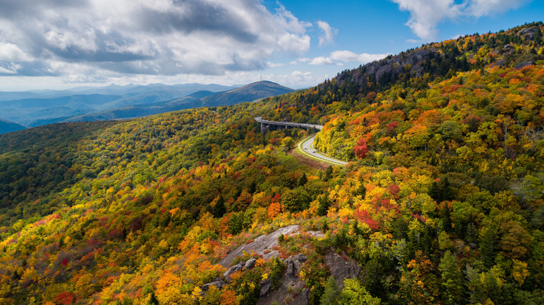 Blue Ridge Parkway winding through the Appalachian mountains in fall