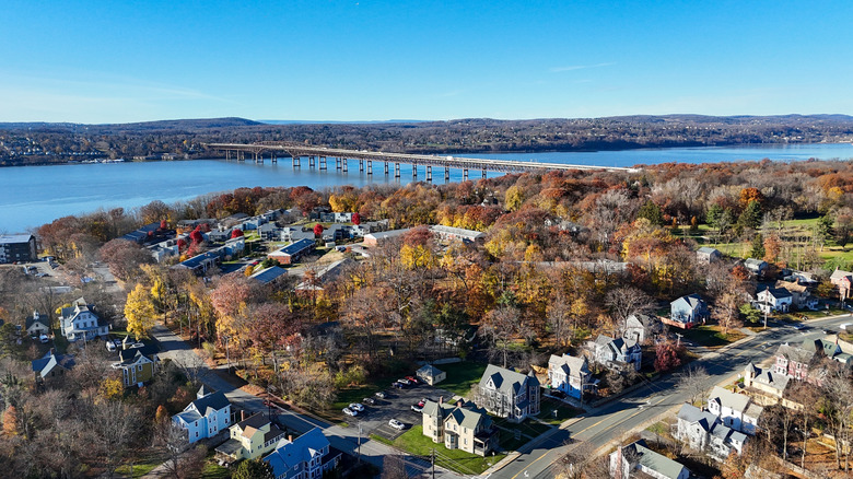 An aerial view of Beacon, New York, on a sunny day