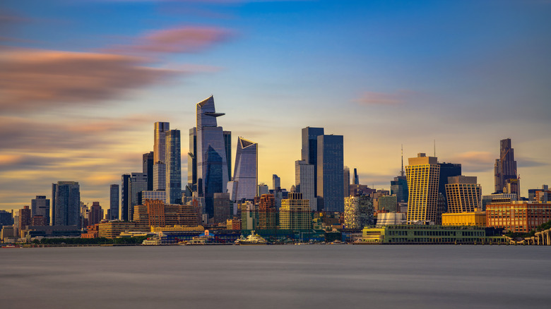 The New York City skyline at sunset