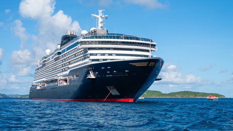 Explora Journeys cruise ship anchored in the Caribbean