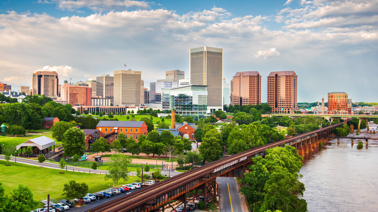 Skyline of Richmond on the James River on a clear day