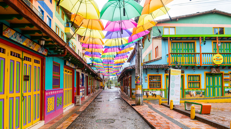 colorful strees of Guatape near Medellin, Colombia