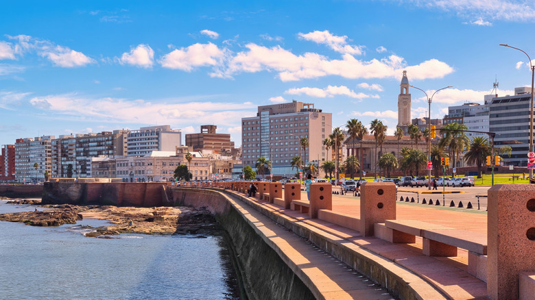 Playa Ramirez beach and the Rambla Promenade in Montevideo, Uruguay
