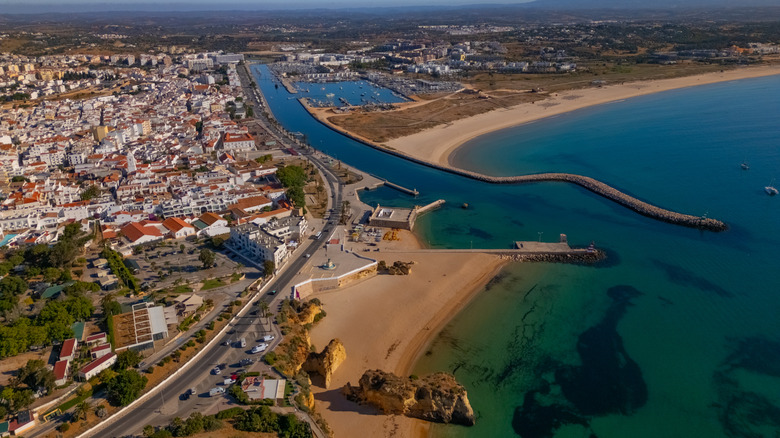 The harbor of the city of Lagos seen from above
