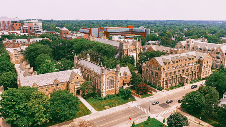 Law quad and University of Michigan campus with trees